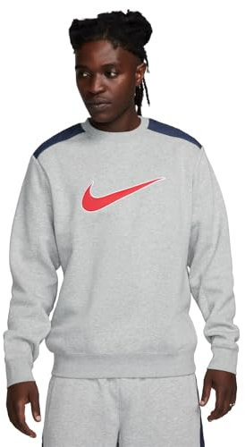 Nike Herren Top M NSW Sp FLC Crew Bb, Dk Grey Heather/Thunder Blue/Fire Red, FN0245-064, S