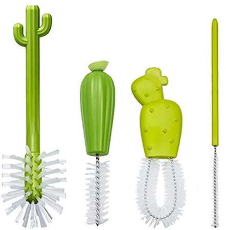Zestvria Ensemble de brosses de Nettoyage de Bouteilles, Vert Cactus Goupillon de Voyage | Nettoyant de Bouteille créatif pour Laver Les Bouteilles de bière à col étroit