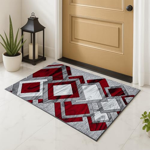 Fit Even Dazzling Door Mat – Non-Slip Washable Doormat, Heavy Duty Welcome Dirt Trapper, Water Absorbent Floor Mat for Indoor/Outdoor Use, Front Entrance, and Kitchen (Red, 50cm x 80cm)