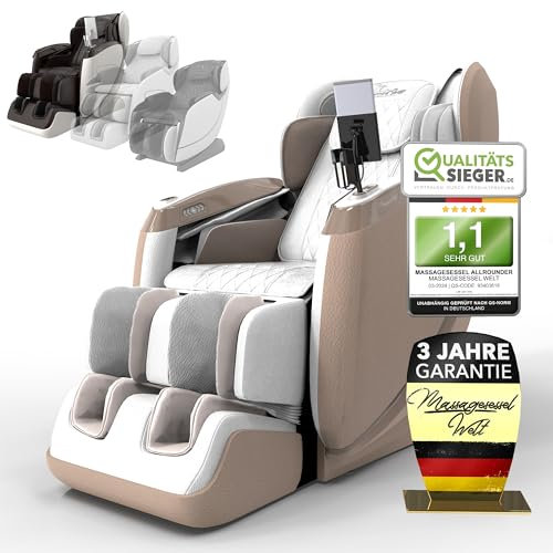 LUX Massagesessel +Bodyscann +Wärmetherapie +Airbag +Bluetooth +Ganzkörper +Zero Gravity +4D Massage & 24 Programme, Shiatsu -Massagesesselwelt | Champagner