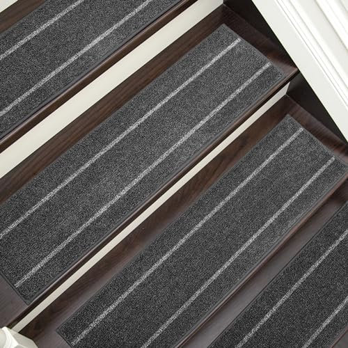 FCSDETAIL 15 Unidades Alfombrillas Antideslizantes para escaleras de Madera, 76 x 20 cm, Alfombras de Escalera, Lavable en Lavadora