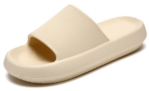 Waysoland Badelatschen Damen Herren,Wolkenschuhe Damen Airfoot Wolken Rutschfest Schnell Trocknend Super Bequeme Dicke Sohle Pantoletten Sommer Garten Badeschuhe(Beige,39/40 EU)