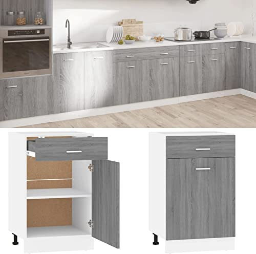 Homgoday Schubunterschrank Küchenunterschrank Küchenschrank Küchenmöbel Unterschrank mit 2 Regalböden und 1 Schublade Grau Sonoma 50x46x81,5 cm Ohne Arbeitsplatte