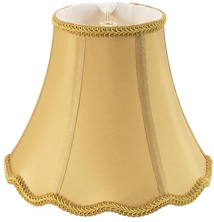 Saangseon Glocken-Lampenschirm, gewellter goldener Stoff-Lampenschirm, weiche Rückseite, 17,8 cm oben x 35,6 cm unten x 26,7 cm schräge Höhe x 25,4 cm vertikale Höhe, Messingspinne
