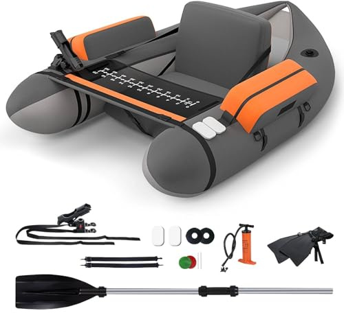 SPOTRAVEL Inflatable Fishing Float Tube, Fishing Boat | With pump, adjustable straps, paddle, fishing rod holder and fins, load capacity of 150 kg
