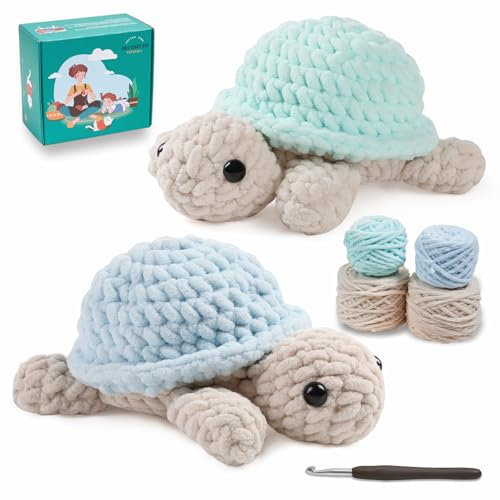 Eelexa Häkelset für Anfänger, Amigurumi Häkeltier-Kits, mit Schritt-für-Schritt-Video-Tutorials für Kinder, Erwachsene, Anfänger, 2 Stück Schildkröten