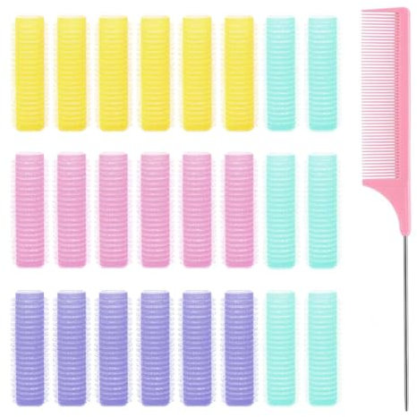 EIHI Lockenwickler Kurze Haare Selbsthaftend Haftwickler Kleine Locken Set Friseursalon Lockenwickler über Nacht Haarwickler Styling-Tools mit 1 Packung Rattenschwanzkamm Werkzeuge, 25 Stück