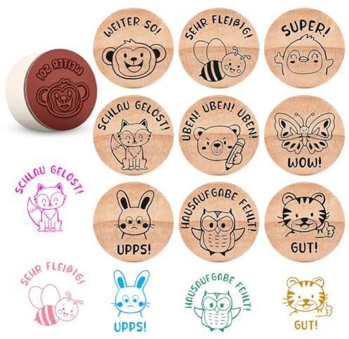 9 Stück Stempel Lehrer, Holz Mini Stempel Schule Motivstempel Set, Lehrerstempel für Kinder, Schulkind Schule Deko Stempel Geschenke für Schüler von Lehrern