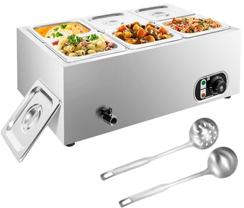 Commercial Food Warmer Bain Marie Buffet - Stainless Steel 6 Pans Large Capacity Food Warmer Buffet Server with Lids Chafing Dishes for Parties Catering and Restaurants 1500W