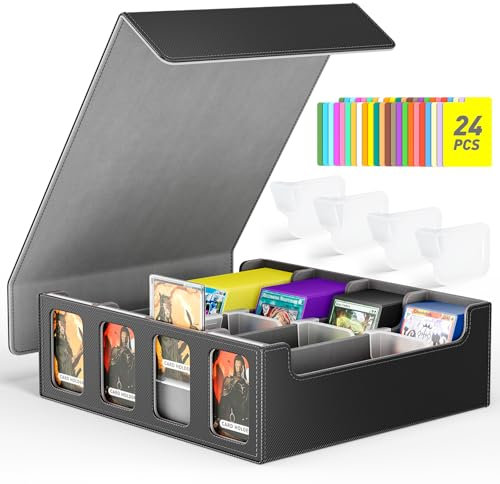 Hot Bee MTG Deck Box, Quartuple Trading Card Storage Box Holds 2400+ Cards for Yugioh, MTG, TCG, Magic the Gathering Commander Cards, Playing Card Case PU Leather Magnetic Closure, Grey