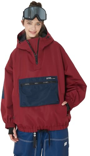 SNOWVERB Damen Herren Baggy Snow Wasserdicht Cargo Ski Warm Mantel Isoliert Winddicht Snowboard Bergjacke mit Kapuze, Rot/Ausflug, einfarbig (Getaway Solids), M