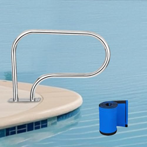 Pool Einstiegshilfe 30,5 X 22,5 Zoll, Einstiegshilfe Pool aus Edelstahl 304, Poolgeländer mit Klebegriff-Abdeckung, Pool-Leiter for Einbaupoolstufen
