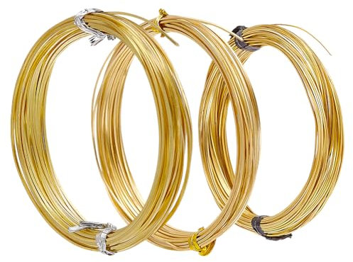 PH PandaHall Alambre de latón para manualidades, alambre cuadrado de cobre de 27 m, alambre de joyería de 0,8/0,6/0,4 mm, alambre de cobre suave muerto para envolver alambre, joyería, manualidades,