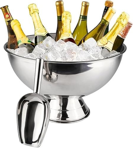 Große Champagnerschale, 12 l, Champagnerschale, Eiskübel mit Schaufel, Edelstahl, großer Bankett, Champagner, Eiskübel für Partys, große Eisschale für Wein, Bier, Zuhause, Bar, Feiern, 40,6 cm