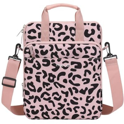 MOSISO Funda para Tablet Compatible con iPad Pro 12,9 Pulgadas M2 M1 2022-2018 con Magic Teclado&Smart Teclado Folio, Surface Pro 9/8/7/6/X, Bolsa de Hombro Tablet Grano Leopardo con 3 Bolsillos,Rosa