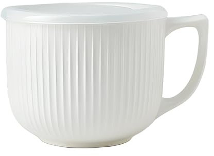 900mL Soup Bowl,Ceramic Soup Mug,Microwave Soup Mug with Lid,Large Porridge Bowl Soup Bowls with Handle,Soup Cup Containers for Ramen,Noodle,Porridge,Oatmeal,Yogurt,Cereal,Salad,Breakfast (White)