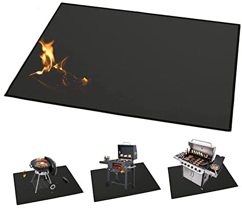 Tapis de barbecue d'extérieur 150 x 102 cm, imperméable, résistant à l'huile, ignifuge, double face, réutilisable, carré, noir