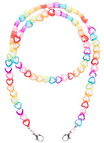 jdstty Kinder Acryl Regenbogen Bunte Stern Herz Perlen Kette Gesichtsmaske Lanyard Brille Anti Verlust Riemen Halskette String