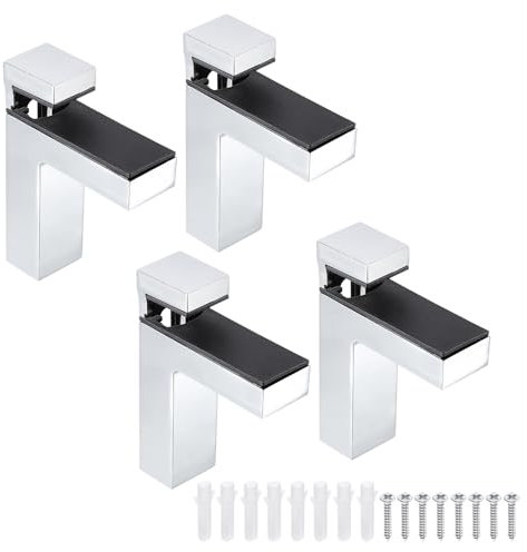 sourcing map 4Set Glass Shelf Bracket, Wood/Glass Shelf Holder Support Wall Mount Polished Chrome Adjustable Shelves Clamp for 3-36mm(0.12-1.42) Glass, Silver