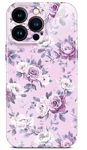 ONEFLOW Flower Cover für iPhone 15 Pro Max Hülle in Floral Optik, Blumen Designer Case Handy Schutzhülle mit Kameraschutz, Hardcase dünne Handyhülle Blumenmuster, Flieder