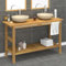 Waschtisch mit Creme becken Massivholz Teak,Doppelwaschtisch aus massivem Teakholz mit zwei cremefarbenen Waschbecken und viel Stauraum Waschbecken