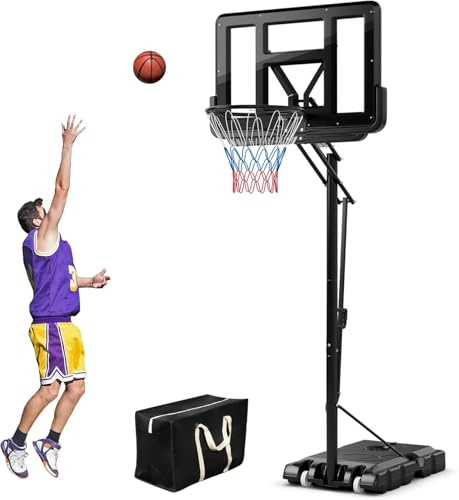 FANTASK Basketballkorb Outdoor mit Ständer, Basketballständer 135-305 cm höhenverstellbar, Basketballkorb mit 2 Rädern & Gewichtssack, Mobile Korbanlage Basketballanlage, Schwarz