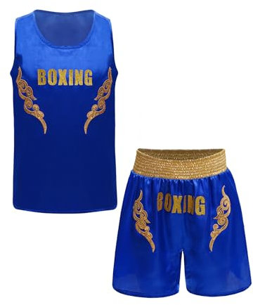 Miaeowve Mma Anzug Kurz Kinder Junge Ärmellos Kick Thai Boxen Oberteil Mit Muay Thai Shorts Kickboxing Trainingsanzug Blau 122-128