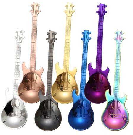 YOYEAH Loch Ness Soup Ladle Teaspoon Pack of 12 - Guitar Shape Stainless Steel Coffee Spoon, Colourful Pattern, Creative Design - The Taste Spoon