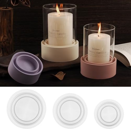 Silikonformen Gießformen Kerzenhalter, 3 Stück Silikonform Kerzenhalter Rund Gießform kerzenhalter Gießformen Silikon Teelichthalter gießform Beton für Stabkerzen und Teelichter (A)