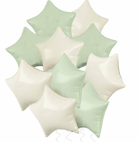 Stern Folienballons Creme Grün, 10 Stück 18 Zoll Salbeigrün Stern Folien Luftballons Sternluftballons Heliumballon Star Ballons für Geburtstag Babyparty Hochzeit Verlobung Dekorationen