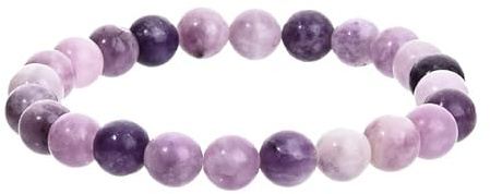 SzetoSy Bracciale da 8 mm con perle di pietra semi-preziosa per donne, bracciale di pietre naturali curative, perle semi-preziose, bracciali con perle 19 cm regolabili, catena elastica, perle viola