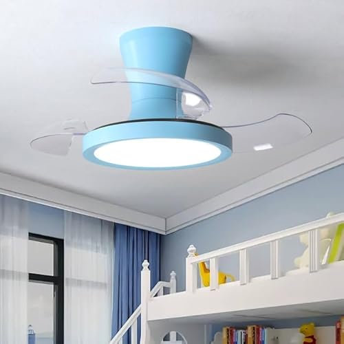 LJX 60cm Ventilador de Techo Sin Aspas con Luz Infantil 6 Velocidades Motor Dc Silencioso Temporizador Aspas Retráctiles Lámpara Ventilador Niñas para Dormitorio Infantil Cocina, Azul