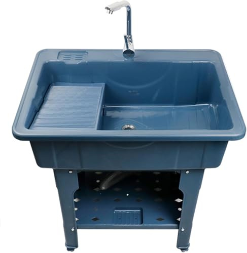 Lavadero Independiente, Lavabo, Lavabo con Tabla De Lavar, Estación De Lavado Interior Y Exterior con Grifo Y Kit De Desagüe, Balcón, Lavandería, Piscina, Lavabo, Freg, Grey, 80x56x80CM