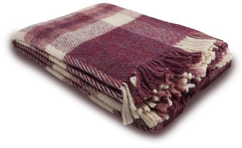 GLAESER Wohndecke Fair de Luxe Wollmix | Kuscheldecke aus 70% Wolle und 30% Polyamid | Couchdecke/Sofadecke | Wohlfühlende und Anschmiegsame Kuscheldecke (Weinrot kariert)