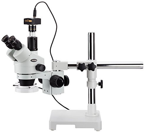 AmScope - 3.5X-180X Trinocular Stereo Zoom Microscope with Fluorescent Ring Light + 10 MP Camera - SM-3TZZ-FRL-10M