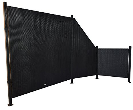 Jet-Line | Sichtschutzwand | 3,6 m | La Gomera | Blickschutz | Windschutz | schwarz | Polyrattan | Aluminiumgestell | Garten | Terrasse