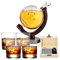 AMAVEL Whiskyset Glaskaraffe Globus Segelschiff, Mit luftdichtem Verschluss, 4 Whiskygläsern und 9-teiligem Whiskysteine Set