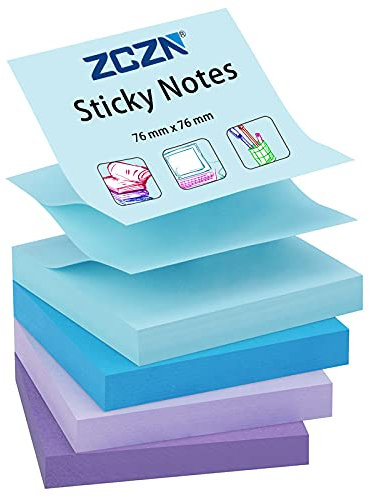 ZCZN Z-Notes Haftnotizen Sticky Selbstklebende Haftnotizzettel Klebezettel 4 Blöcke x 100 Blatt, 76 x 76 mm in 4 Farben (Hellblau, Blau, Hellviolett, Violett)