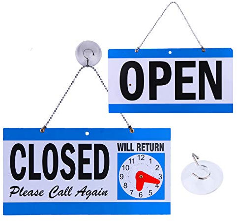 Business Hour Open Closed Schild mit Saugnäpfen – Be Back Schild mit Uhr