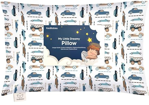 Kopfkissen Kleinkind mit Kissenbezug - Weich Bio Baumwolle Kissen Kinder zum Schlafen - Waschbar Kleinkind Kopfkissen - Kinderkopfkissen für Kleinkinder - Kinderkissen (Vroom)