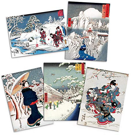 Japanische Ukiyo-e Art Grußkarten – Weihnachtskarten Set mit 5 Umschlägen