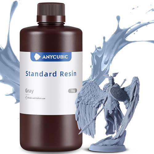 ANYCUBIC 3D Drucker Standard Resin, UV 405nm Rapid Photopolymer Resin, mit Hoher Genauigkeit und Schneller Aushärtung und Hervorragender Fließfähigkeit für LCD 3D Drucker (Grau, 1000g)