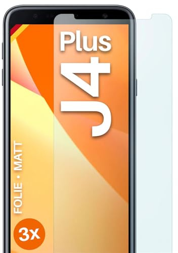 moex FlexProtect matte Schutzfolie für Samsung Galaxy J4 Plus Displayschutz Folie matt gegen Reflexionen, Anti Reflex Handyfolie mit Sonnenschutz, Kompatibel mit jeder Handyhülle, 3 Stück