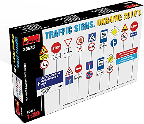 Mini Art 35635 1:35 Verkehrszeichen Ukraine 2010-originalgetreue Nachbildung, Modellbau, Plastik Bausatz, Basteln, Hobby, Kleben, Modellbausatz, Zusammenbauen, unlackiert