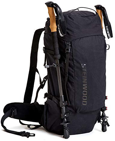 Steinwood Premium Carbon Wanderstöcke - Trekkingstöcke - extra leicht, verstellbar mit Teleskop und Klemmverschluss mit extra Gummipuffer und Tragebeutel (Wanderstöcke Teleskop + Wanderrucksack)