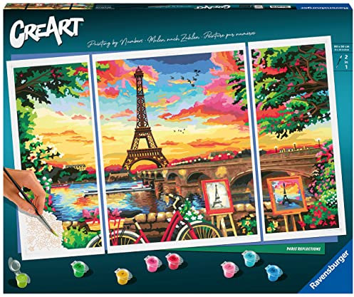 Ravensburger – CreArt format 80x50cm – Triptyque – Paysage Paris – Loisir créatif – Peinture par numéros – Adulte - Activité détente et créative – Dès 12 ans – 20134 – Version française