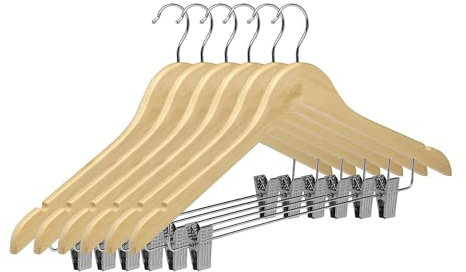 TODO HOGAR Cintre Bois Pinces Naturelles 24 unités cintres 45 cm avec Pinces en métal pour Pantalon et échantillons pour Bretelles