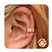 ORAZIO 3PCS Adjustable 925 Sterling Silver Ear Cuff - 14K Gold Plated Non-Piercing Fake Helix Cartilage Conch Cuffs Earrings for Women
