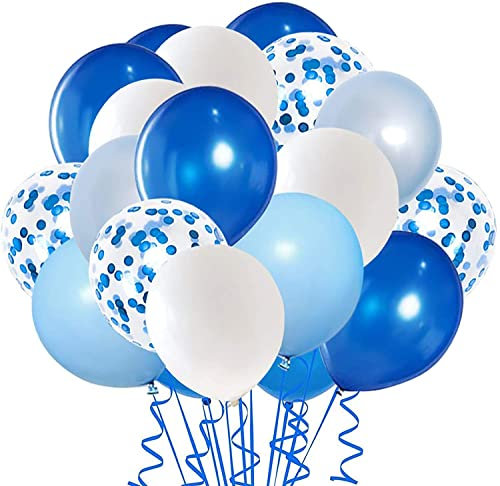 Blaue Konfetti Luftballons UNOEYSAT Helium Ballons König Hell Baby Blau Weiß 50 Stück 30cm Latex Luftballons Deko Set für Kinder Junge Mann Geburtstag Babyparty Taufe Baby Shower Party Dekoration