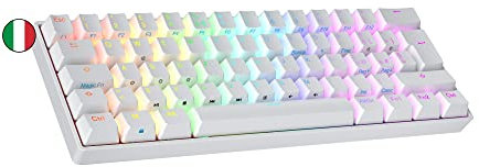 Ranked N60 Nova Tastiera da Gioco Meccanica Mini 60% | Hotwap Gaming Keyboard | 62 Tasti LED RGB | Cavo USB | Per Mac, PC Windows | Layout italiano QWERTY (Bianco, Gateron Pro Yellow)